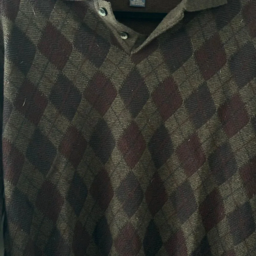 R&R‎ Casuals Vintage Preppy Men's Large Argyle Grandpa Wool Blend Sweater